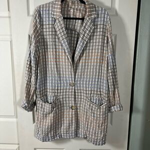 Free People Plaid Blazer in Beige, Blue & Orange